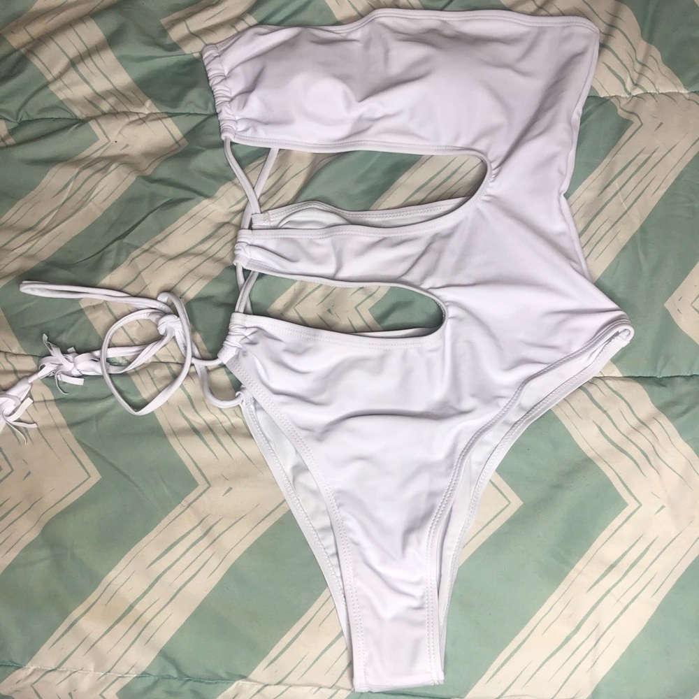 White cut out strapless Bathing Suit